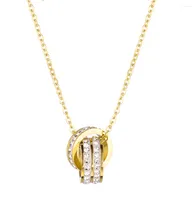 Chains 316L Stainless Steel Zircon Crystal Rose Gold Plated Double Round Pendant Necklace Acero Inoxidable Joyeria Mujer