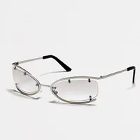 선글라스 금속 고양이 눈 여성 성격 Y2K 미래 기술 남성 반 프레임 여성 태양 안경