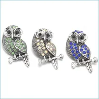 Clasps Hooks Rhinestone Clasps Chunk Owl 18Mm Snap Button Zircon Charms Bk For Snaps Diy Jewelry Findings Suppliers Gift Drop Deli Dhelj