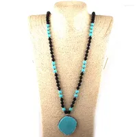 Colliers de pendentif Fashion Bohemian Jewelry 108 Perles multiples noués Collier bleu pavé pour les femmes ethniques
