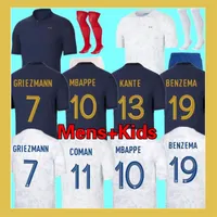 Maillots de Football 2022 월드컵 축구 저지 프랑스 벤제마 축구 셔츠 Mbappe Griezmann Pogba Kante Maillot Foot Kit 셔츠 Hommes Enfants 남자 아이들