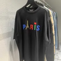 Projektantka Baleenciga Mens T-shirts Spring and Summer New High Version B Fashion Br Paris Tower Drukuj na ramię luźne mężczyźni kobiety para tshirt krótkie rękaw