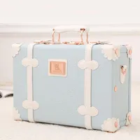 Suitcases Vintage Floral PU Rolling Luggage Sets 13&quot;inch Women Cute Trolley Suitcase Travel Bag Carry Ons With Universal Wheels