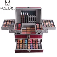 Miss Miss Rose Professional Makeup Set Caixa em alumínio Três camadas incluem Glitter Syheshadow Lip Glush Blush para maquiagem Art7983127