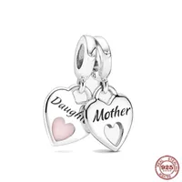 Pendanthalsband 925 Sterling Silver Beads Mother Daughter Double Heart Split Dangle Charms Fit Armband DIY Women Jewelry 221024
