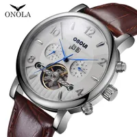 Onola Brand Automatic Mechanical Watch Men Wristwatch Business Dressal Dress Leather Belt Highting justy Stainless Steel Man Watch2013