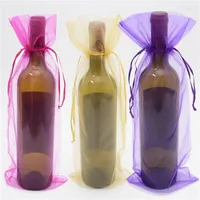 Smycken p￥sar ren organza dragkammare vin flaska t￤cker wrap presentp￥sar vit guld oliv br￶llop fest dekoration