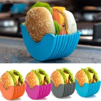 Reusable Hamburger Bun Shell Adjustable Washable Silicone Burger Rack Holder Container for Burger Lovers Adults and Children