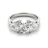 Anillos de racimo lessf redondeo 1 ct tres piedras moissanite 925 sterling silver women compromiso anillo de boda anillo