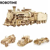 블록 로봇 타임 ROKR 3D 퍼즐 움직일 증기 기차 자동차 조립 장난감 선물 어린이 성인 나무 모델 빌딩 블록 키트 221025