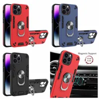 Magnet Car Bracket Holder Shockproof Defender Cases For Iphone 14 Plus 13 Pro MAX 12 11 XS XR X 8 7 Hard PC TPU Hybrid Heavy Duty Layer Metal Finger Ring Phone Back Covers