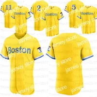 Camisas de beisebol 2021 Boston City Connect Gold Jersey 11 Rafael Devers 5 Enrique Hernandez 2 Xander Bogaerts 3 José Peraza