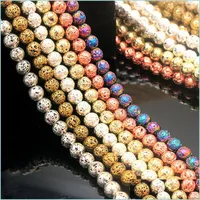 Stone 8Mm Sier Gold Metal Color Plating Loose Lava Stone Beads Jewelry Making Accessories For Bracelet Drop Delivery 2022 Dh7C8
