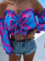 Женские блузки сексуальные от плеча женская рубашка с цветочным принтом 2022 повседневное кружевное кружев
