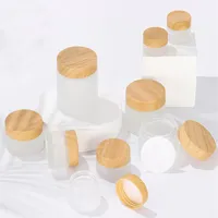 luxury Face Eye Cream Bottle Frosted Glass Cosmetic Jar 5ml 10ml 15ml 30ml 50ml 100ml Skincare Storage Packaging with Wood Grain Cap266R