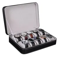 10 Slot Watch Box Storage Boxes Display Case Jewelry Organizer med 10 avtagbar Watch Pillow Velvet Foder -dragkedja Syntetic LE223Q