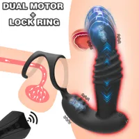 Sexy Costumes Double Ring Scrotal Lock Anal Plug Prostate Telescopic Vibration Massager Male Masturbation Toy Dildo Vibrator Sex Toys for Me