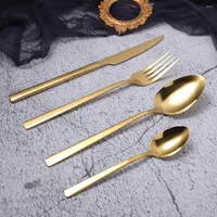 Dijkartikelen sets 16pcs Gold Tableware Forks Forks Knives lepels roestvrijstalen set metalen bestek complete druppel