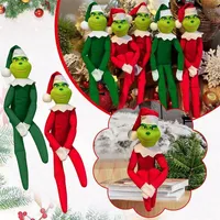 30 cm roodgroene kerst grinchs pop plush speelgoed monster elf zacht gevulde poppen kerstmas boomdecoratie met hoed voor kinderen geschenken