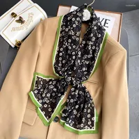 Scarves 2022 Women Silk Scarf Print Female Luxury Skinny Hair Neck Lady's Bag Tie Ribbons Headband Accessories Summer