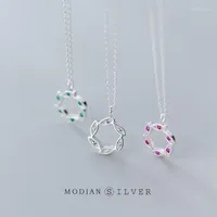 Kedjor Modian 925 Sterling Silver Round Geometric Snowflake Crystal Pendant Neckce for Women 3 Color Chain Jewelry Bijoux