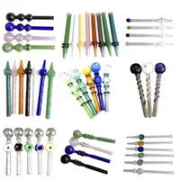 Glass Hand Straw Dab Pipe Rig Stick 15cm 20cm Oil Burner Smoking Accessories Dotted Pipes 12 Styles For Hookahs Water Bongs Mouthpiece 3410 T2