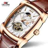 Tevise Fashion Mens Watches Moon Phase Tourbillon Mechanical Watch Men Leather Sport Wristwatch Male Clock Clock Relogio Massulino308n