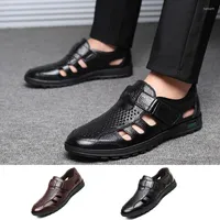 Sandals LIN KING Men Pu Leather Breathable Hollow Out Man Office Work Shoes Slip On Summer Lazy Loafers Non Beach
