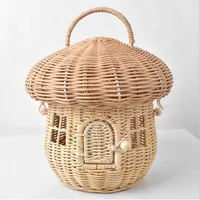 Other Bags Mushroom House Basket Bag Women Fashion Rattan Handbags Lovely Summer Beach Straw Bali Holiday Designer Wicker Woven Box Bags J230207