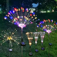 Solar Fireworks Strings Lamp Outdoor à prova d'água Globo de Globo de Dandelion Flash String Fairy Lights 8 Modos 90 120 150 LEDs para Garden Lawn Holiday Light