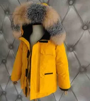 Kanada Down Parkas Ceket Çocuk Ceket Bebek Erkekler Giyim Sonbahar Kış Dış Giyim Sıcak Ceketleri Koru Çocuklar Çıkarılabilir Kürk Yaka Kapşonlu Dış Giyim Paltoları Kaz Dast