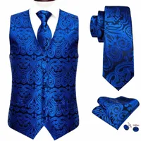 Chalecos para hombres Dise￱ador Mens Roral Blue Paisley Jacquard Folral Silk Chalecoat Pa￱ero Tie Suit Vest Pocket Square Set Barry.Wang V9X2#