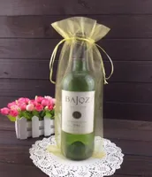 100st Gold Organza Bottle Bag Pouch Present Wrap Wedding Favor 14x35cm Winebottle P￥sar eller Mix Colors3159137