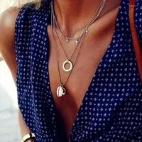 Choker Fashion Simple Multi-Layer Necklace For Women With Cross Coin och Shell Pendant Design Kvinnlig uts￶kta Naszyjnik