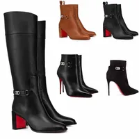Kobiety do kostki buty cielęce skórzane / sude botki blokady boot-kate BOTY 100 mm czarne buty zima moda luksusowy designer 35-43 72kx#