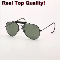 Avia￧￣o quente Great A Quality Metal Metal Sunglasses Designer Classic Brand Brand New Glass Sunglass Real UV400 Glass 58mm Lentes de vidro Gafas para homens