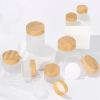 luxury Face Eye Cream Bottle Frosted Glass Cosmetic Jar 5ml 10ml 15ml 30ml 50ml 100ml Skincare Storage Packaging with Wood Grain Cap261q