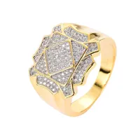 Iced Out Geometric Micro Zircon Inclay Rings for Men Hip Hop Bling Diamond Diamond Gold Silver Wedding Ring193T