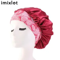 IMIXLOT Satin Lace Sleeping Hat Night Sleep Cap Hair Care Care Satin Bonnet Fomen Wide-Brimmed Hairband Night Cap1266i