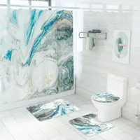 Toiletstoelbedekkingen blauwgrijs marmeren print woninginrichting badkamer dek sets waterdichte douchegordijnmatten tapijt tapijten pakken