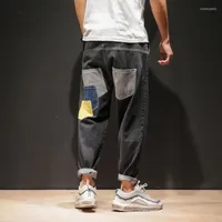 Jeans maschile maschile uomo harem pantalone hip hop largo largo pantaloni denim pantaloni giapponesi retrò jean pantolon calcla kk3238