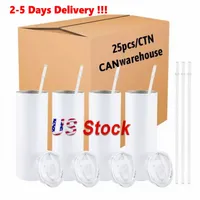 USA Warehouse 25pc/box Mugs STRAIGHT 20oz Sublimation Tumbler Blank Stainless Steel Mugs DIY Tapered Vacuum Insulated Car Coffee 1 Days Delivery T1027