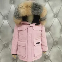 Kanada Down Parkas Ceket Çocuk Ceket Bebek Erkek Giyim Giyim Sonbahar Kış Giyim Sıcak Ceketleri Koru Çocuklar Çıkarılabilir Kürk Yakası Kapşonlu Dış Giyim Vn1H için