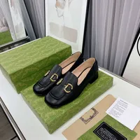 Designer luxury dress shoes low heel chunky pump genuine leather signature web strip woman fashion shoe loafers mocassins leisure shoes size 35-41 Double G horsebit