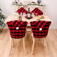 Christmas Santa Hat Chair Covers Buffalo Plaid Dining Table Chair Slipcovers Holiday Kitchen Home Decor JNC156