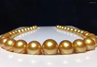 Kedjor enorma charmiga 18 "12-14mm naturliga sydsj￶n ￤kta guld runda p￤rlhalsband kvinnor smycken