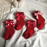 Sockor Baby Girls Knee High Socks Kids Cotton Red Big Bow Christmas Sock Solid Woolen Leg Warmers Girl Toddler Mjuka strumpor för småbarn T221027