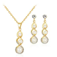 Ny koreansk enkel atmosfärisk legering Diamond Pearl Pendant Necklace Earring Set Diamond274V