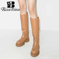 Boots RIZABINA Real Leather Women Knee Boots INS Fashion Platform Heels Winter Shoes Woman Warm Fur Office Lady Footwear Size 34-40 T221028