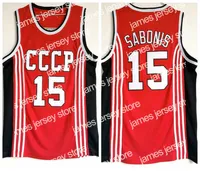 New College Basketball은 남자 빈티지 팀 러시아 CCCP #15 Arvydas Sabonis Basketball Jersey Home Red Stitched Arvyd